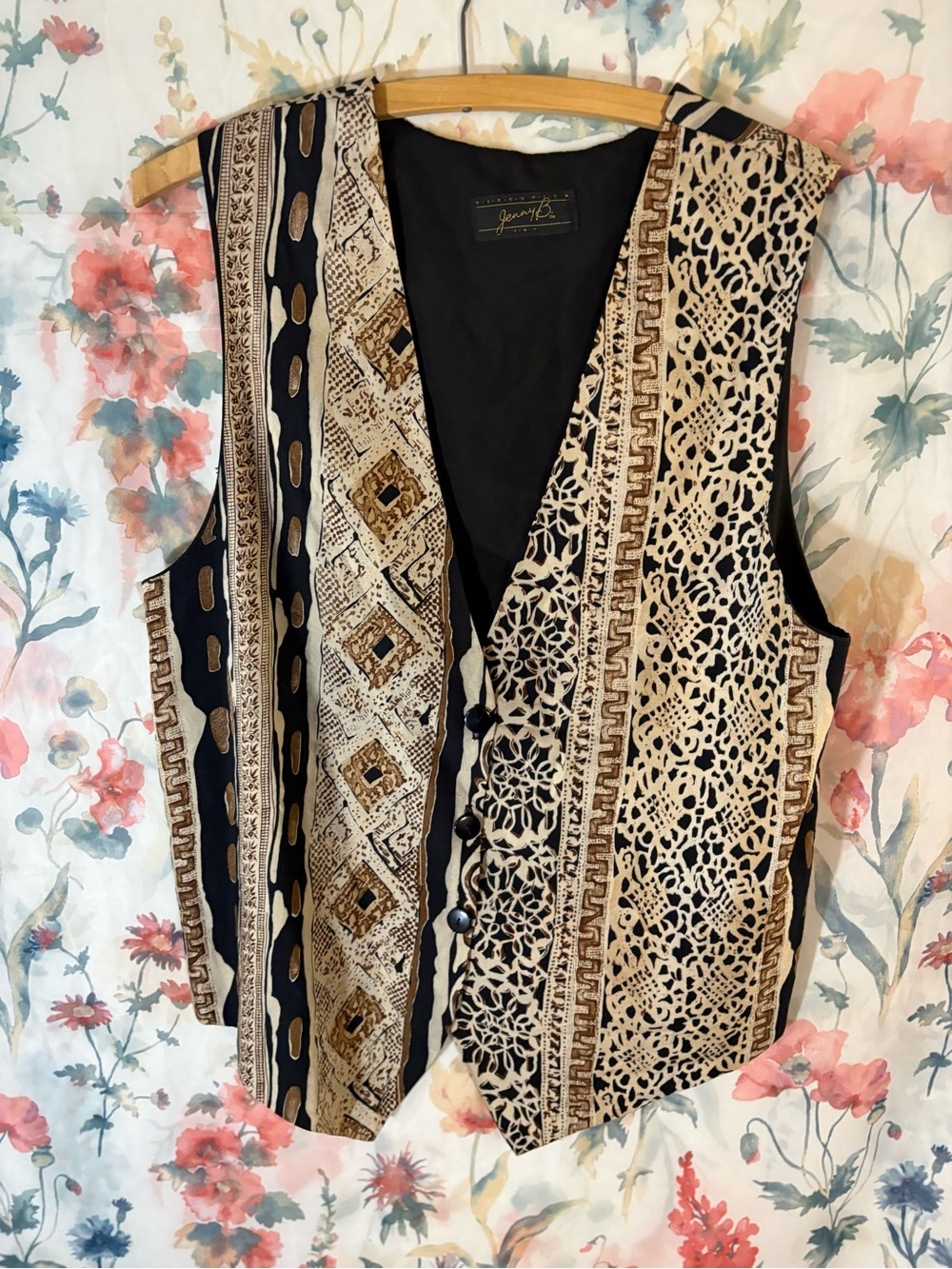 Vintage Black & Beige Patterned Vest - Picture 1 of 7